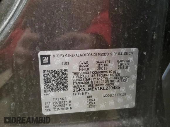 2019 GMC Terrain SLE with VIN 3GKALMEV1KL230485, listed as a Copart auction lot 50218475 with 119,698 mi miles and Salvage Title. Bid and sale history available at carsss.com. Image 14.