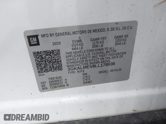 2020 GMC Terrain SLE with VIN 3GKALMEV8LL178936, listed as a IAAI auction lot 42209716 with 87,944 mi miles and . Bid and sale history available at DreamBid. Image 9.