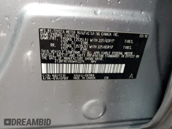2016 Toyota RAV4 XLE with VIN 2T3RFREV9GW463274, listed as a Copart auction lot 59784805 with 99,138 mi miles and Salvage title. Bid and sale history available at DreamBid. Image 13.
