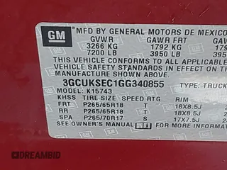 2016 Chevrolet Silverado 1500 LTZ with VIN 3GCUKSEC1GG340855, listed as a IAAI auction lot 41791936 with 142,817 mi miles and . Bid and sale history available at DreamBid. Image 9.