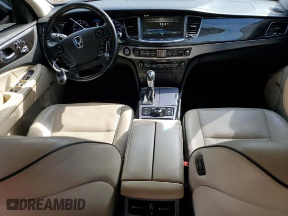 2015 Hyundai Equus Signature with VIN KMHGH4JH0FU094641, listed as a Copart auction lot 46904905 with 124,190 mi miles and Salvage Title. Bid and sale history available at DreamBid. Image 8.