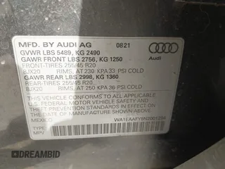 2022 Audi Q5 S line Premium Plus with VIN WA1EAAFY8N2001294, listed as a IAAI auction lot 42044244 with 56,967 mi miles and . Bid and sale history available at DreamBid. Image 9.
