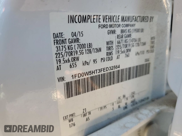 2015 Ford F-550 XL z VIN 1FD0W5HT3FED32564, wystawiony jako Copart lot #71120094 z przebiegiem Nie podano mil oraz Szkody całkowita. Historia ofert i sprzedaży dostępna na DreamBid. Obrazek 12.