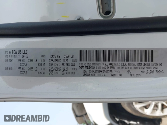 2019 Jeep Cherokee Latitude with VIN 1C4PJMCB5KD341728, listed as a IAAI auction lot 42405715 with 78,224 mi miles and . Bid and sale history available at DreamBid. Image 9.