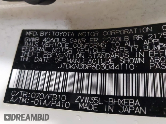 2013 Toyota Prius with VIN JTDKN3DP6D3044110, listed as a IAAI auction lot 41905741 with 148,924 mi miles and . Bid and sale history available at DreamBid. Image 9.