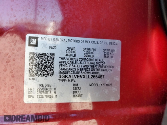 2020 GMC Terrain SLT with VIN 3GKALVEVXLL265467, listed as a Copart auction lot 81483374 with 70,039 mi miles and Salvage Title. Bid and sale history available at carsss.com. Image 15.