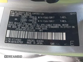 2018 Toyota 4Runner SR5 z VIN JTEBU5JR0J5534168, wystawiony jako IAAI lot #41388835 z przebiegiem 76 064 mil mil oraz . Historia ofert i sprzedaży dostępna na DreamBid. Obrazek 9.