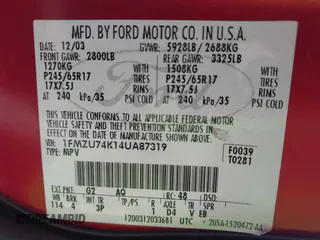 2004 Ford Explorer Eddie Bauer с VIN 1FMZU74K14UA87319, выставлен на аукционе IAAI как лот 42516824 с пробегом 159 613 миль миль и . История ставок и продаж доступна на DreamBid. Изображение 9.