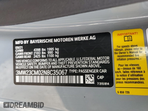 2022 BMW 2 Series 230i with VIN 3MW23CM02N8C35067, listed as a Copart auction lot 88722915 with 77,259 mi miles and Non Repairable. Bid and sale history available at carsss.com. Image 12.