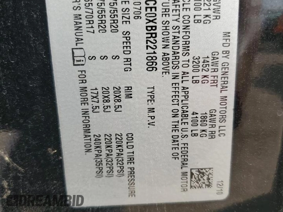 2011 GMC Yukon SLT with VIN 1GKS1CE0XBR221866, listed as a Copart auction lot 79554954 with 320,408 mi miles and Salvage Title. Bid and sale history available at carsss.com. Image 12.