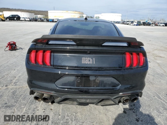 2021 Ford Mustang Mach 1 with VIN 1FA6P8R04M5552462, listed as a Copart auction lot 50628385 with 19,556 mi miles and Salvage Title. Bid and sale history available at carsss.com. Image 6.