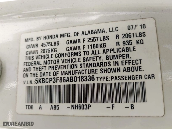 2010 Honda Accord Sdn EX-L with VIN 5KBCP3F86AB018336, listed as a IAAI auction lot 42047768 with 219,862 mi miles. Bid and sale history available at carsss.com. Image 9.