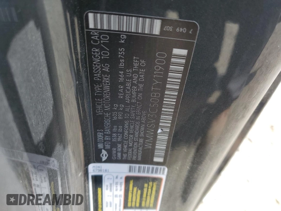 2011 MINI Hardtop S z VIN WMWSV3C50BTY11900, wystawiony jako Copart lot #58225085 z przebiegiem 145 168 mil mil oraz Tytuł czysty. Historia ofert i sprzedaży dostępna na DreamBid. Obrazek 12.