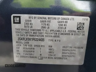 2015 GMC Terrain SLT with VIN 2GKFLXEK1F6224435, listed as a IAAI auction lot 42184380 with 182,943 mi miles and . Bid and sale history available at carsss.com. Image 9.