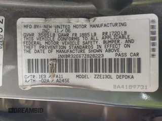 2007 Toyota Corolla CE z VIN 1NXBR32E67Z828223, wystawiony jako IAAI lot #41557711 z przebiegiem 197 512 mil mil oraz . Historia ofert i sprzedaży dostępna na DreamBid. Obrazek 9.