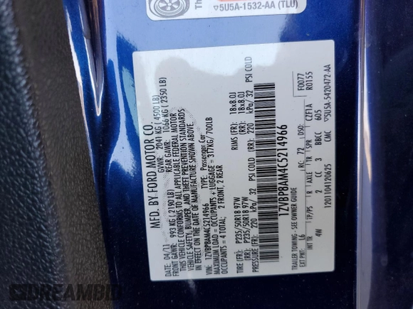 2012 Ford Mustang Premium with VIN 1ZVBP8AM4C5214966, listed as a Copart auction lot 62237965 with Not provided miles and Salvage title. Bid and sale history available at DreamBid. Image 12.