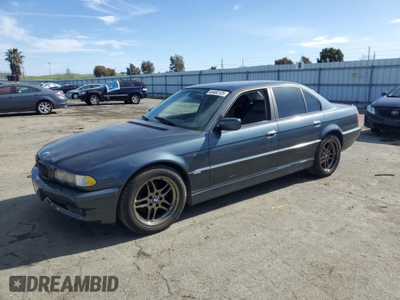 2001 BMW 7 Series 740i with VIN WBAGG83421DN87364, listed as a Copart auction lot 44462125 with 123,519 mi miles and Salvage title. Bid and sale history available at DreamBid. Image 1.
