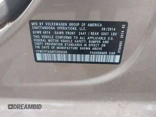 2015 Volkswagen Passat SEL Premium z VIN 1VWCV7A33FC025205, wystawiony jako IAAI lot #42098256 z przebiegiem 165 661 mil mil oraz . Historia ofert i sprzedaży dostępna na DreamBid. Obrazek 9.
