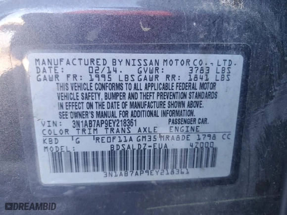 2014 Nissan Sentra SV with VIN 3N1AB7AP9EY218361, listed as a Copart auction lot 49134515 with 93,953 mi miles and Salvage Title. Bid and sale history available at carsss.com. Image 14.