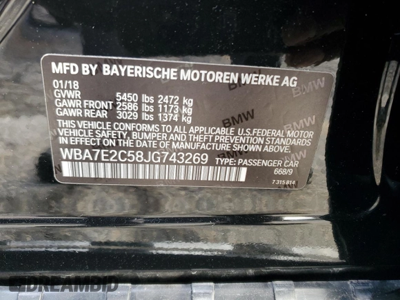 2018 BMW 7 Series 740i with VIN WBA7E2C58JG743269, listed as a Copart auction lot 84905044 with 74,951 mi miles and Salvage Title. Bid and sale history available at carsss.com. Image 12.