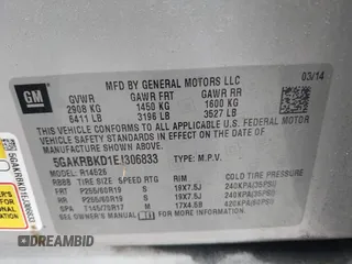 2014 Buick Enclave Leather with VIN 5GAKRBKD1EJ306833, listed as a IAAI auction lot 42154259 with 217,656 mi miles and . Bid and sale history available at DreamBid. Image 9.