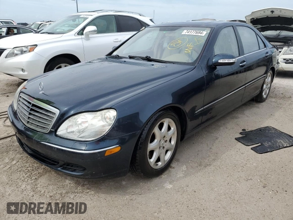 2004 Mercedes-Benz S-Class 4.3L with VIN WDBNG83J64A423281, listed as a Copart auction lot 74177694 with 0 mi miles and Non Repairable. Bid and sale history available at carsss.com. Image 1.