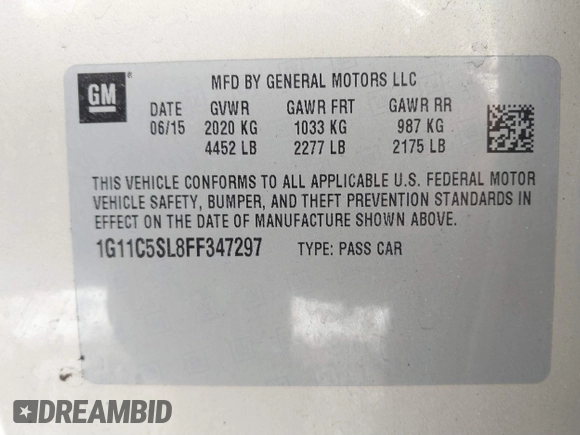2015 Chevrolet Malibu LT with VIN 1G11C5SL8FF347297, listed as a IAAI auction lot 41410880 with 134,956 mi miles and . Bid and sale history available at DreamBid. Image 9.