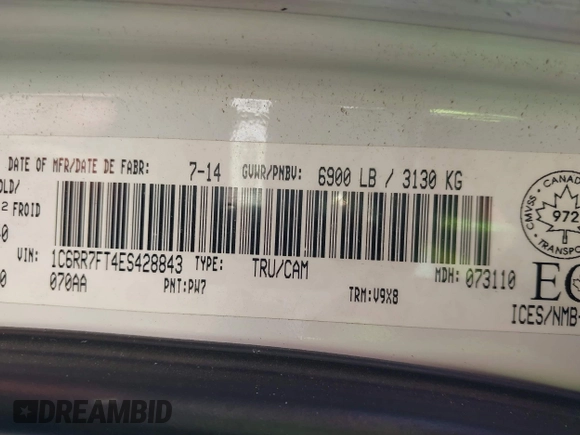 2014 Ram 1500 Tradesman z VIN 1C6RR7FT4ES428843, wystawiony jako IAAI lot #41461484 z przebiegiem 87 987 mil mil oraz . Historia ofert i sprzedaży dostępna na DreamBid. Obrazek 9.