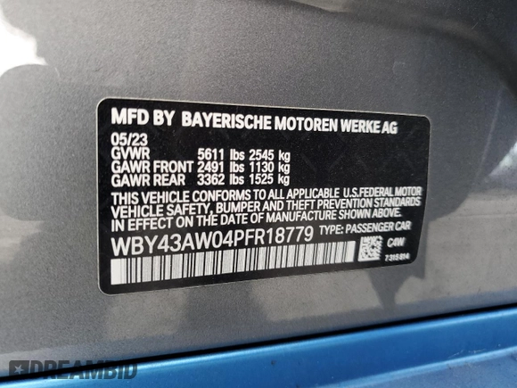 2023 BMW i4 eDrive35 with VIN WBY43AW04PFR18779, listed as a Copart auction lot 78481253 with 0 mi miles. Bid and sale history available at carsss.com. Image 14.