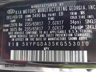 2019 Kia Sorento LX with VIN 5XYPGDA35KG553010, listed as a IAAI auction lot 41839878 with 87,392 mi miles. Bid and sale history available at carsss.com. Image 9.