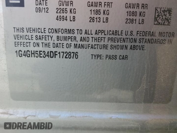 2013 Buick LaCrosse Premium 2 z VIN 1G4GH5E34DF172876, wystawiony jako Copart lot #51674275 z przebiegiem 151 280 mil mil oraz Szkoda całkowita • Salvage title. Historia ofert i sprzedaży dostępna na DreamBid. Obrazek 12.