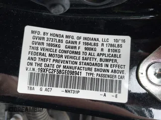 2016 Honda Civic Sedan LX with VIN 19XFC2F58GE098941, listed as a IAAI auction lot 42027734 with 155,677 mi miles. Bid and sale history available at carsss.com. Image 9.