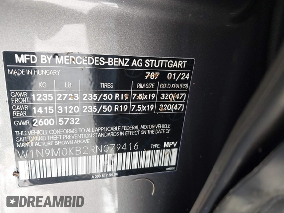2024 Mercedes-Benz EQB 300 z VIN W1N9M0KB2RN079416, wystawiony jako IAAI lot #40927378 z przebiegiem Nie podano mil oraz . Historia ofert i sprzedaży dostępna na DreamBid. Obrazek 9.
