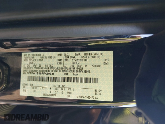 2023 Ford F-150 XL with VIN 1FTFW1E86PFA69635, listed as a IAAI auction lot 41885772 with 26,280 mi miles and . Bid and sale history available at carsss.com. Image 9.