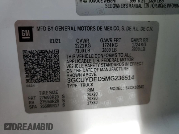 2021 Chevrolet Silverado 1500 LT z VIN 3GCUYDED5MG236514, wystawiony jako Copart lot #55250325 z przebiegiem 77 545 mil mil oraz Szkoda całkowita • Salvage title. Historia ofert i sprzedaży dostępna na DreamBid. Obrazek 12.