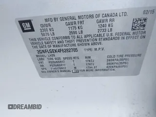 2015 Chevrolet Equinox LT with VIN 2GNFLGEK4F6282705, listed as a IAAI auction lot 41752938 with 67,666 mi miles. Bid and sale history available at carsss.com. Image 9.
