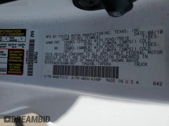 2011 Toyota Tacoma with VIN 5TFPX4EN1BX001867, listed as a Copart auction lot 66515464 with 111,628 mi miles and Salvage Title. Bid and sale history available at carsss.com. Image 12.