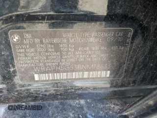 2011 BMW 3 Series 328i with VIN WBAPH5G53BNM78633, listed as a Copart auction lot 56875105 with 96,426 mi miles and Salvage title. Bid and sale history available at DreamBid. Image 12.