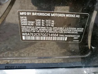2016 BMW 7 Series 740i with VIN WBA7E2C57GG714564, listed as a Copart auction lot 64005965 with 111,598 mi miles and Salvage title. Bid and sale history available at DreamBid. Image 12.
