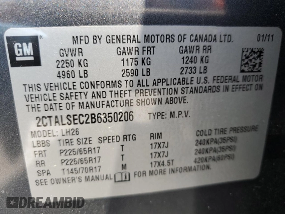 2011 GMC Terrain SLE-2 with VIN 2CTALSEC2B6350206, listed as a Copart auction lot 51470825 with 168,635 mi miles and Salvage title. Bid and sale history available at DreamBid. Image 13.