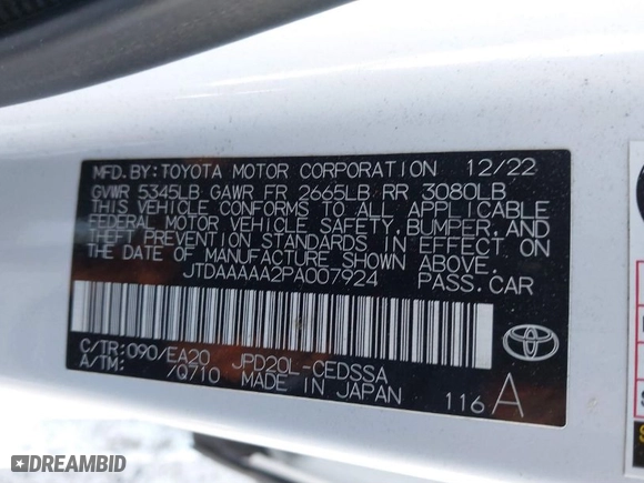 2023 Toyota Mirai XLE with VIN JTDAAAAA2PA007924, listed as a IAAI auction lot 41299150 with 26,044 mi miles. Bid and sale history available at carsss.com. Image 9.