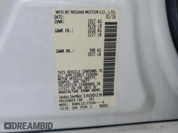 2016 Nissan Altima SL with VIN 1N4AL3AP8GC160019, listed as a Copart auction lot 44750575 with 115,303 mi miles and Salvage Title. Bid and sale history available at carsss.com. Image 12.
