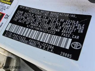2019 Toyota Camry LE with VIN 4T1B11HKXKU275223, listed as a Copart auction lot 52681905 with 106,583 mi miles and Clean Title. Bid and sale history available at carsss.com. Image 12.