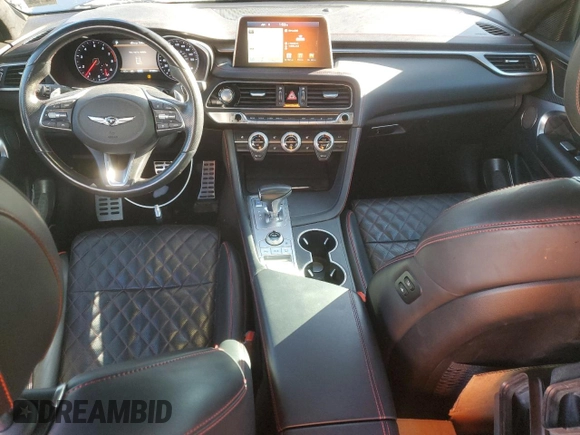 2019 Genesis G70 3.3T Advanced with VIN KMTG34LE4KU014808, listed as a Copart auction lot 87353044 with 57,050 mi miles and Salvage Title. Bid and sale history available at carsss.com. Image 8.