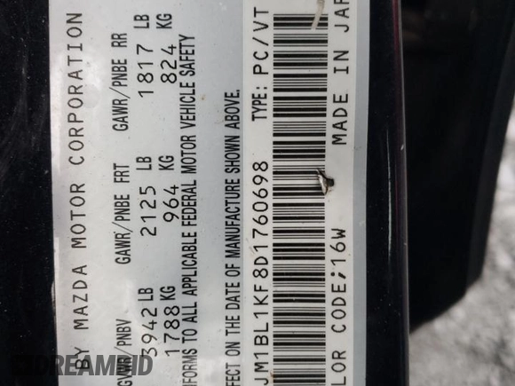 2013 Mazda 3 GX with VIN JM1BL1KF8D1760698, listed as a Copart auction lot 77832584 with 183,796 mi miles and Salvage Title. Bid and sale history available at carsss.com. Image 13.