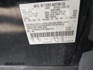 2014 Ford Explorer Sport with VIN 1FM5K8GT0EGB62722, listed as a IAAI auction lot 42275616 with 172,044 mi miles and . Bid and sale history available at DreamBid. Image 9.