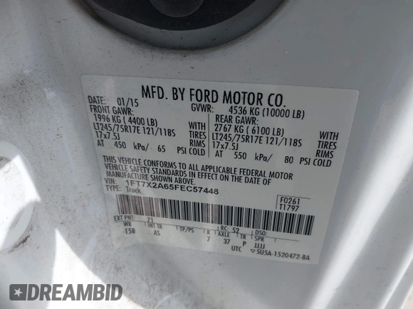 2015 Ford F-250 XLT с VIN 1FT7X2A65FEC57448, выставлен на аукционе IAAI как лот 41552596 с пробегом 113 158 миль миль и . История ставок и продаж доступна на DreamBid. Изображение 9.