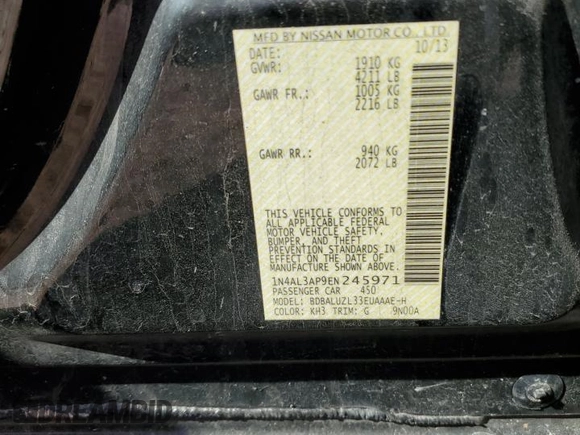2014 Nissan Altima SV with VIN 1N4AL3AP9EN245971, listed as a Copart auction lot 47658605 with 208,646 mi miles and Salvage Title. Bid and sale history available at DreamBid. Image 14.