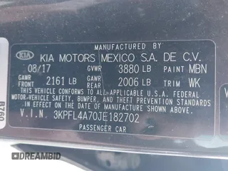 2018 Kia Forte LX with VIN 3KPFL4A70JE182702, listed as a IAAI auction lot 42043345 with 105,451 mi miles and . Bid and sale history available at carsss.com. Image 9.