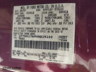 1997 Ford F-150 Standard with VIN 1FTDX1769VND19100, listed as a IAAI auction lot 41793295 with 161,721 mi miles. Bid and sale history available at carsss.com. Image 9.